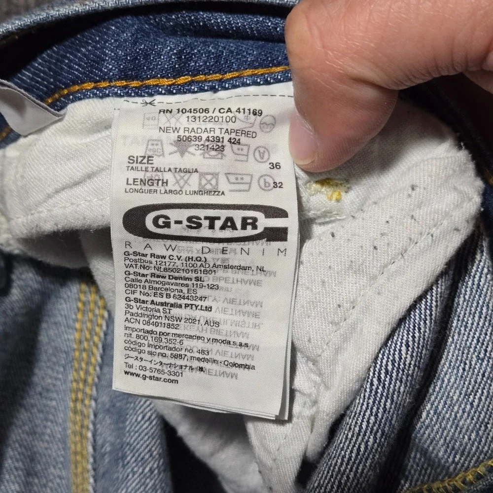 G Star Raw Jeans Mens 37 x 32 New Radar Tapered Faded Whiskered Denim Button Fly